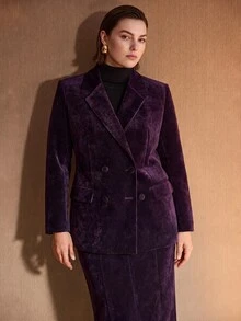 MOTF PREMIUM WOMEN'S PLUS SIZE AUTUMN/WINTER NOTCH LAPEL DOUBLE-BREASTED BLAZER - Purple - View 1