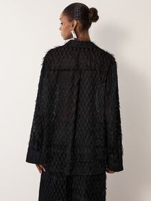 MERLEAU Women's Modern Black Tassel Blouse - Black - View 7