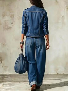 Balvessa Women's Casual Denim Jacket, Autumn - Blue - View 2