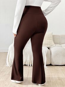 Plussiva Plus Size Maternity Casual Versatile Solid Color Flare Pants - Brown - View 4
