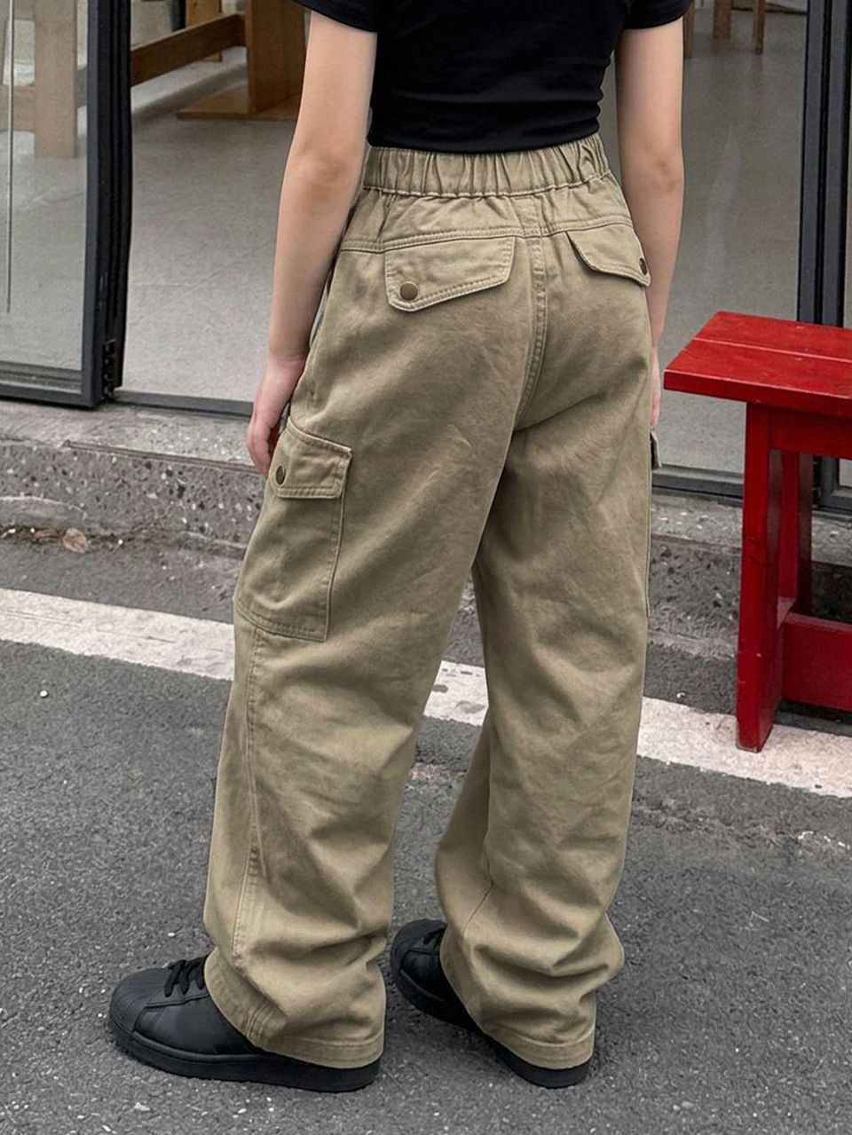 Tween Girl) Regular Casual Cargo Pants Straight Leg Autumn/Winter Army Green Denim