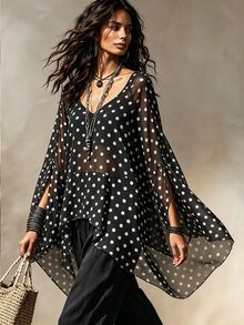 SHEIN New Women's Color Block Patchwork Versatile Slimming Blouse Shirt - Black and White - View 3