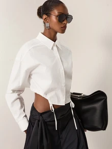 MERLEAU Women's Modern White Shirt With Drawstring Hem - White - View 1