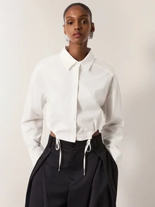 MERLEAU Women's Modern White Shirt With Drawstring Hem - White - View 3