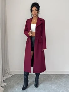 Elenzga Elegant Casual Commute Office Dinner Professional Business Burgundy Long Blazer Fall Christmas - Burgundy - View 3