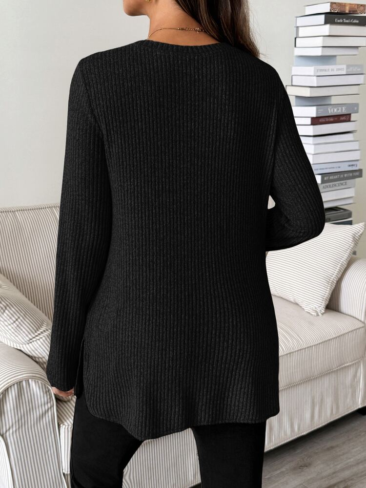 SHEIN 孕婦哺乳長袖上衣，休閒簡約秋季款 - 黑色 - 查看 5