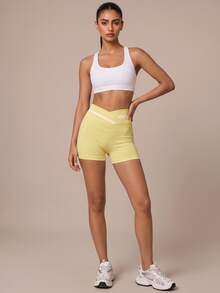 SHEIN BAE Women's Colorblock Casual Daily Outing Sports Shorts - Yellow - View 7