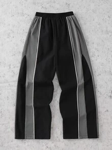 SHEIN Kids Tween Boy Casual Sports Versatile Straight Leg Side Colorblock Patchwork Sweatpants, Suitable For Outdoor Sports, School, Spring, Summer, Autumn, Winter - Black - View 5