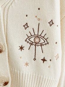 ROMWE Women's Hippie Sun Moon Star Snake Embroidered Cardigan - Apricot - View 3