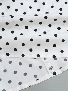 SHEIN EZwear Fashionable Asymmetrical Shoulder Lace Patchwork Top With Polka Dot Skirt Elegant Commute Two Pieces Set - Black and White - View 3