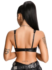AltBold 1pc PU Lace Patchwork Rivet Decor Lingerie Bra - Multicolor - View 2