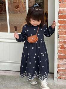 Dazy Kids Infant/Toddler (Girl) Round Neck Sleeveless Korean Style Washed Denim Dress Fall - Blue - View 4