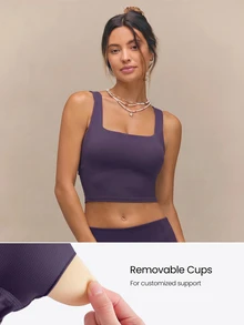 GLOWMODE FeatherFit™ Active Ambition Buttery-Soft Square Neck Twisted Open Back Removable Cups Crop Active Tank Top Low Impact Yoga Pilates Studio Daily Wear - Purple - View 2