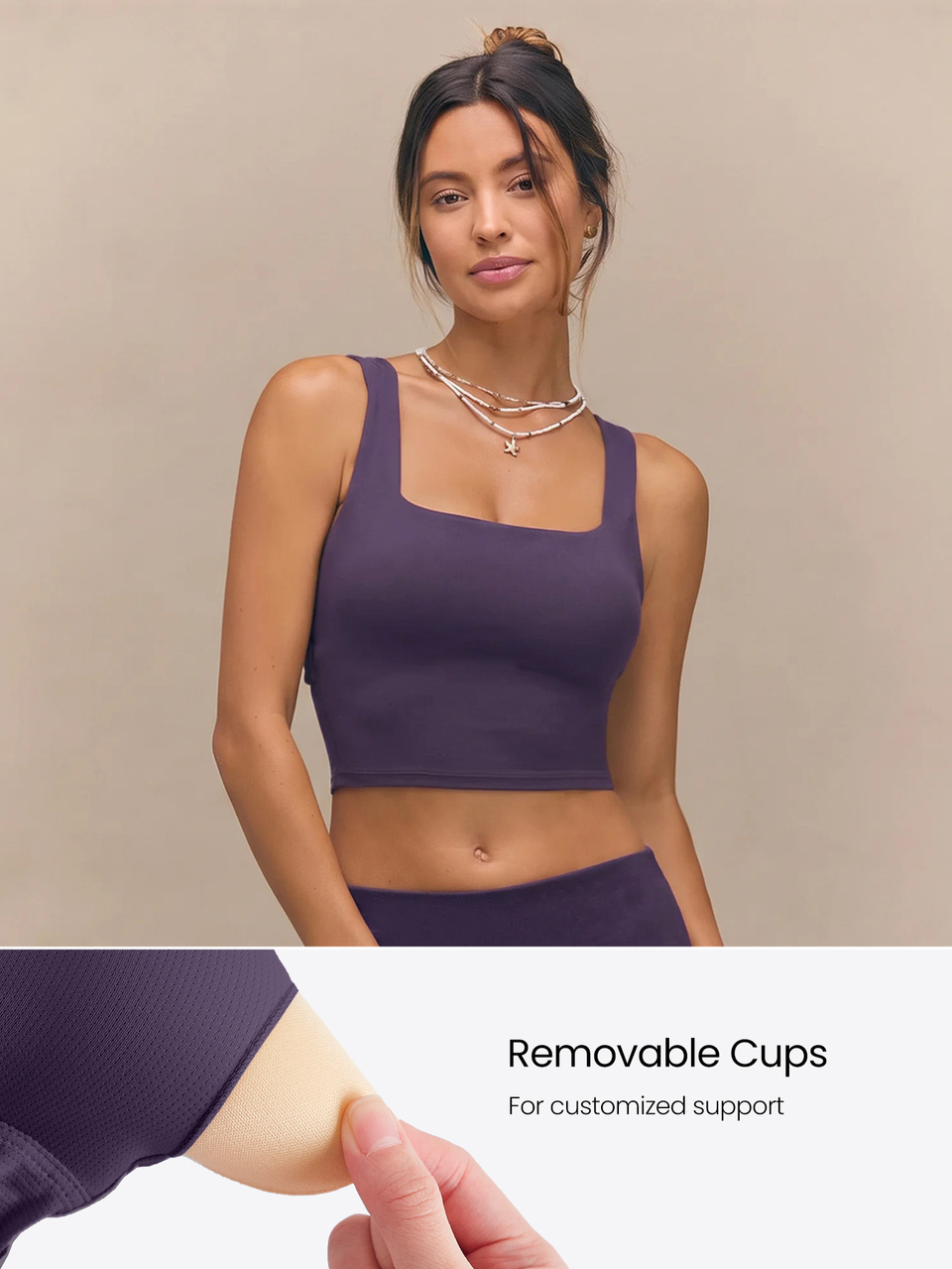FeatherFit™ Active Ambition Buttery-Soft Square Neck Twisted Open Back Removable Cups Crop Active Tank Top Low Impact Yoga Pilates Studio Daily Wear