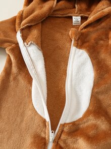 SHEIN 嬰兒男童女童拼色鹿紋保暖內裡加厚連帽長袖連身褲，適合秋冬聖誕節 - 彩色 - 查看 8