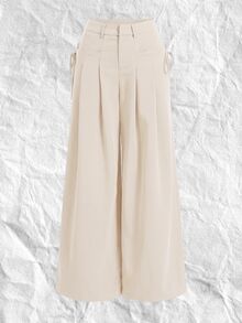 SHEIN EZwear 杏色百褶寬腿大尺碼西裝長褲 - 杏色 - 查看 1
