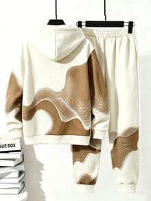 Tween Boys Casual Comfortable Fashion Minimalist Personalized Line Color Block Print Pattern Contrast Color Casual Style Autumn/Winter Hoodie Sweatshirt Set Suitable For Outings And Sports - Multicolor - View 2