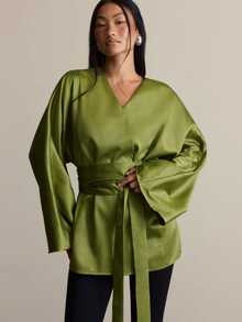 COSMINA Women's Solid Color Casual Versatile Daily Long Sleeve Shirt - Army Green - View 4