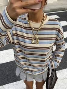 Muchica Plus Size Women's Striped Casual Daily Long Sleeve T-Shirt - Multicolor - View 5
