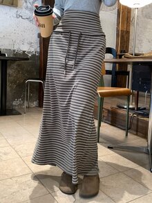 DAZY Women's Elastic Drawstring Waist Grey Plaid Knit Fabric Slim Fit Bodycon Casual Versatile Long Skirt Spring Everyday Work Fall - Grey - View 8