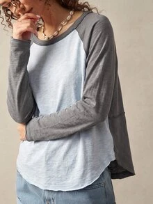 Bohemela 休閒純色針織拼接圓領長袖女款T恤 - 彩色 - 查看 5