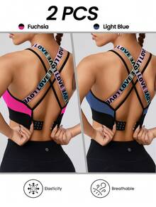 SHEIN Velisys Sexy Back Cross Print Spaghetti Strap Bra With Removable Pads And Adjustable Buckle Women Sports Bras - Multicolor - View 1