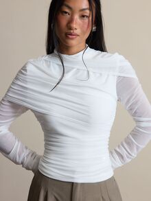COSMINA Women's Elegant Ruffled Mesh White Top - White - View 7