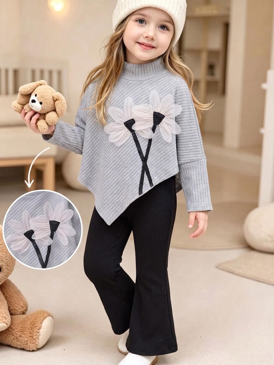 SHEIN Young Girl) Spring/Autumn/Winter Casual T-Shirt Set, Design ...