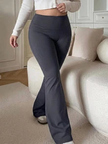 Dazy Plus Plus Size High Waist Elastic Flare Leggings, All Season - Navy Blue - View 2