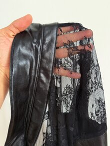 Sunspun Kemeja Lengan Panjang Terbuka Depan Gaya Punk Kasual Seksi Musim Gugur/Dingin Ukuran Besar, Bahan Kulit Imitasi PU & Patchwork Renda - Hitam - View 8