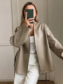 Livesso 女款時尚通勤繫帶夾克外套 秋季 - 綠色 - 查看 3