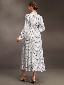 Momance Maternity Polka Dot Print Elegant Pleated Dress - White - View 2
