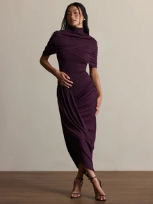 COSMINA Women's Casual Elegant Purple-Red Party Dress - Redwood - View 4