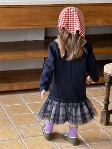 DAZY Baby Girl Plaid Mesh Colorblock Casual Summer Dress - Navy Blue - View 2
