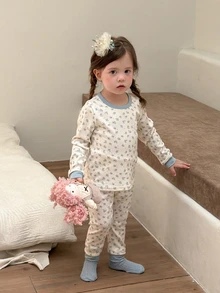 Dazy Kids Infant/Toddler (Girl) Round Neck All-Over Floral Print Casual Loungewear Fall - Baby Blue - View 1