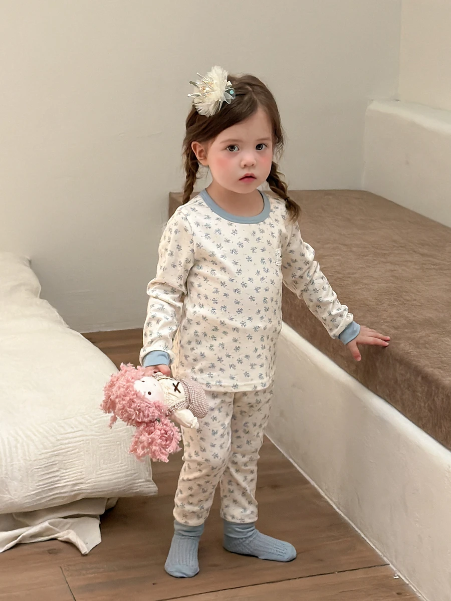Dazy Kids Infant/Toddler (Girl) Round Neck All-Over Floral Print Casual Loungewear Fall - Baby Blue - View 1