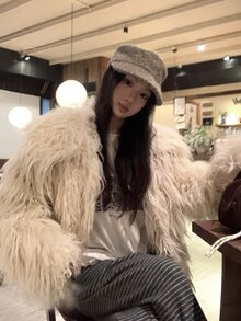Livesso White Long Curly Faux Fur Loose Short Open Front Long Sleeve Fashion Jacket - White - View 7