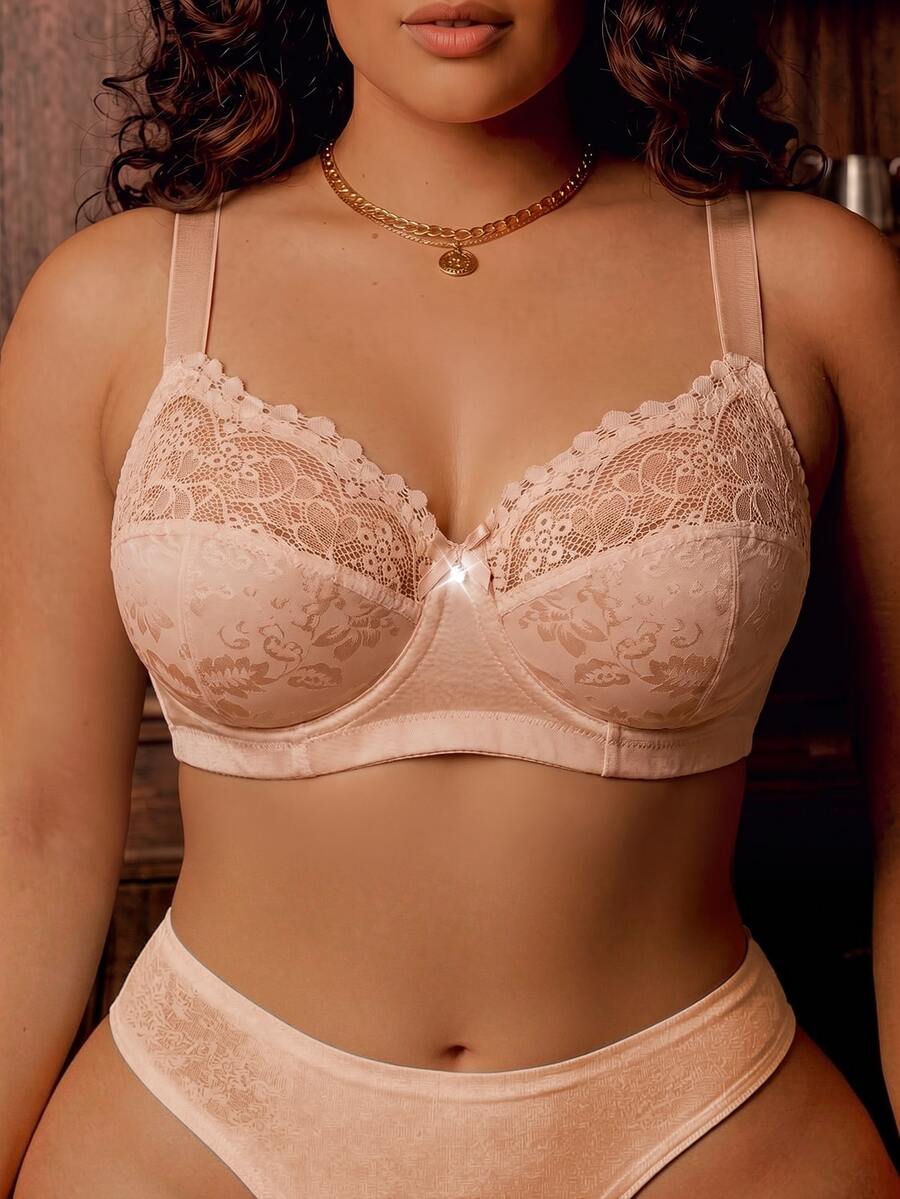Divavoom Plus Size Lace Patchwork Underwire Bra, 1pc - Apricot - View 1
