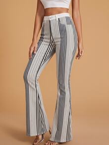 Selenza Women's Striped Casual Flare Leg Denim Jeans With Pockets - Multicolor - View 4