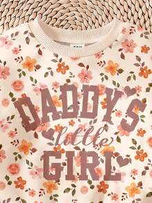 柔霧綠色可愛甜美字母「Daddy's Girl」❤ 波希米亞柔美花卉圖案，少女休閒舒適寬鬆圓領衛衣＋內搭褲2件套，適合秋冬日常、校園、親子、姊妹穿搭，秋意氛圍，新季節新風格新套裝 - 彩色 - 查看 5