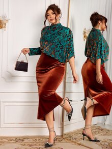 Modelyn Women's Slim Fit Elegant Flocked Flocked Dress, Sophisticated Party Style, High-End Autumn/Winter Plus Size - Multicolor - View 1