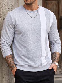 Manfinity CasualCool Fashion Colorblock Men's Pullover Sweatshirt - Light Grey - View 1