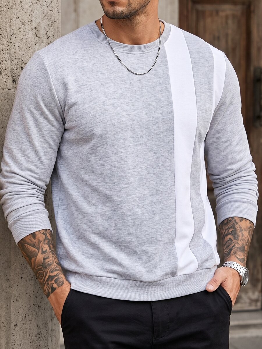 Manfinity CasualCool Fashion Colorblock Men's Pullover Sweatshirt - Light Grey - View 1