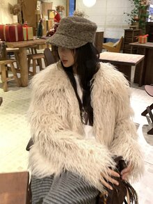 Livesso White Long Curly Faux Fur Loose Short Open Front Long Sleeve Fashion Jacket - White - View 5