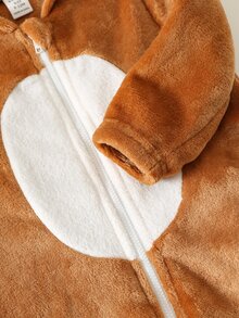 SHEIN 嬰兒男童女童拼色鹿紋保暖內裡加厚連帽長袖連身褲，適合秋冬聖誕節 - 彩色 - 查看 6