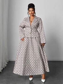 Maweii Plus Size Women's Casual Commute Elegant Woven Printed Autumn 2 Pieces Set Fall - Multicolor - View 5