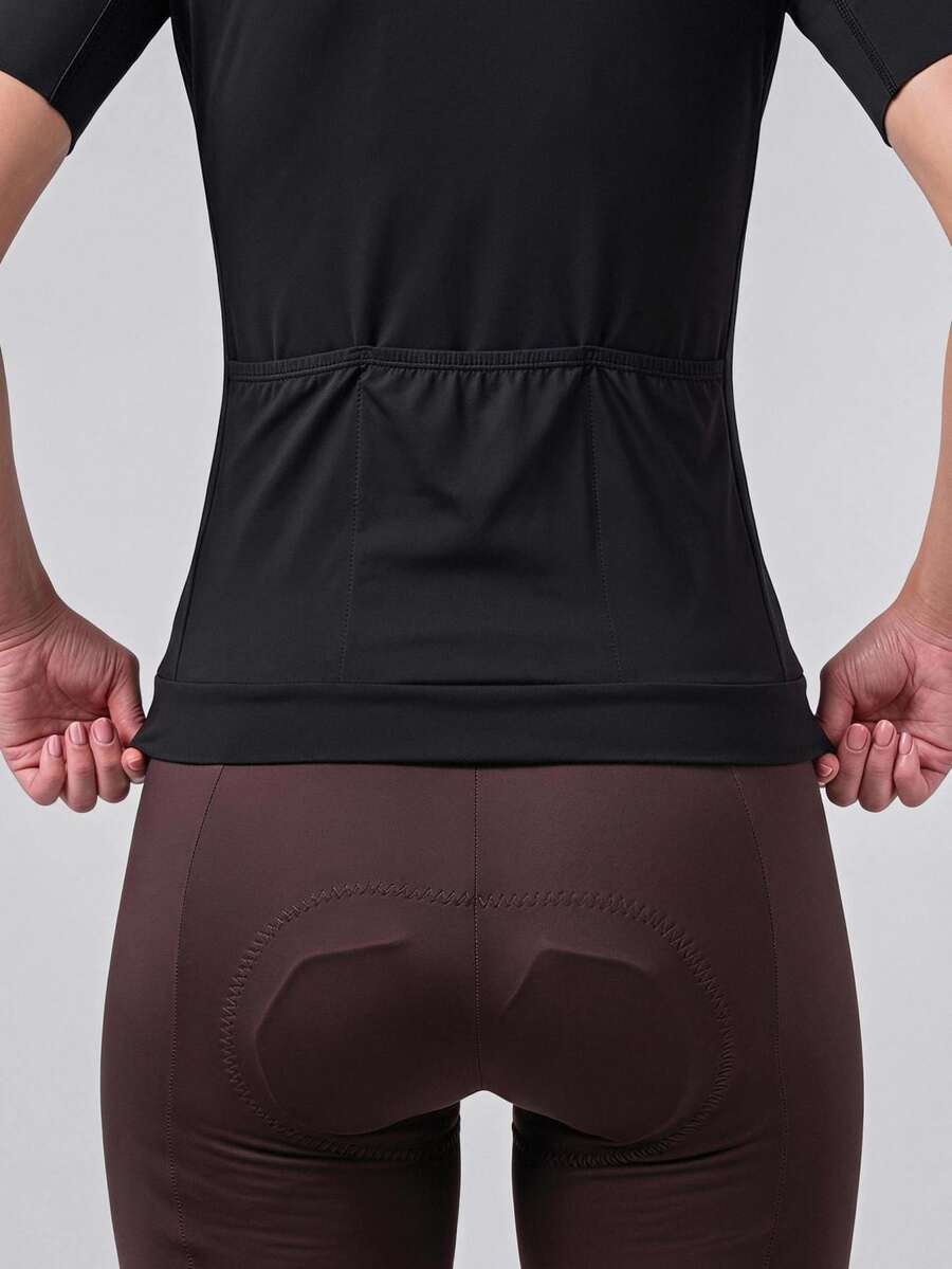 SHEIN Cheerettes 女款純色休閒日常騎行短袖上衣 - 黑色 - 查看 1