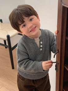 Hapijoa Baby Boy Autumn/Winter Colorblock 2 In 1 Long Sleeve Sweater - Dark Grey - View 6