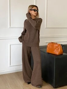 DAZY Women's Casual Loose Knit Sweater 2 Pieces Set - Brown - View 5
