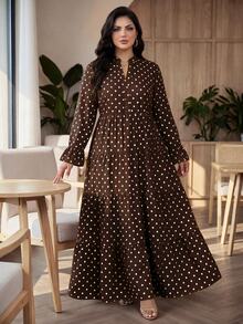 Auveirra Plus Size French Elegant Polka Dot Print Dress - Multicolor - View 4